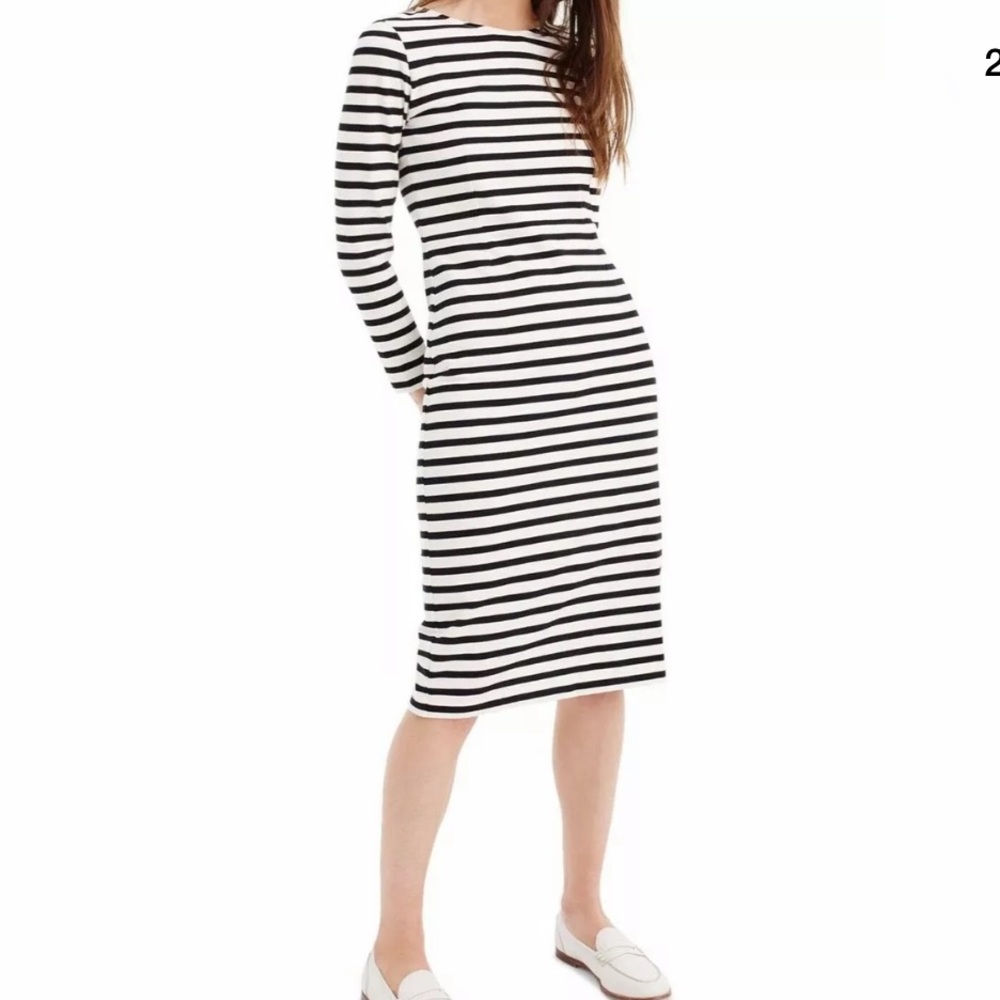 J crew long sleeve black white stripe knit dress